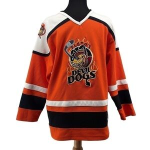 𝅺DISNEY Disneyland  vintage 2001 Pluto devil dogs hockey jersey k9 sz 14/16